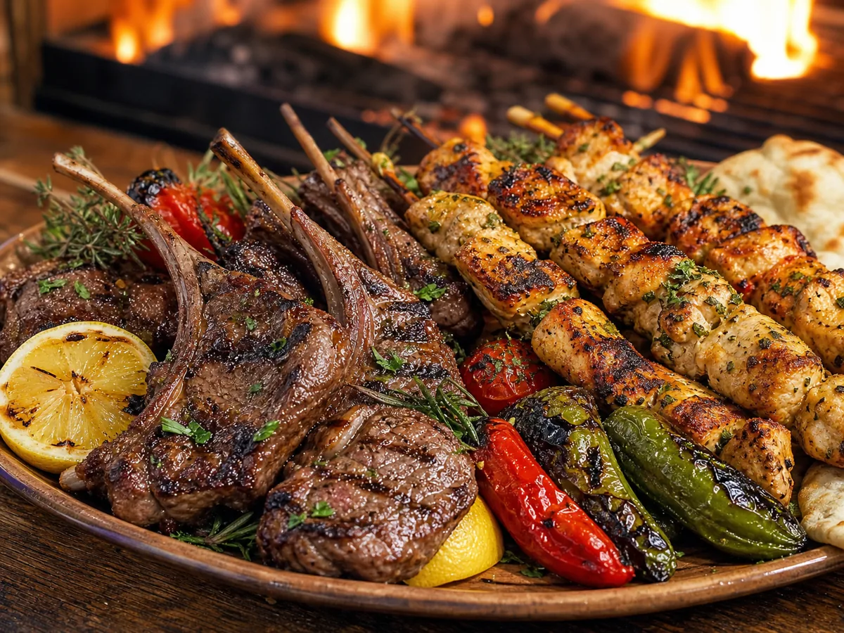 Colorful Mediterranean mezze spread at Saffron Table