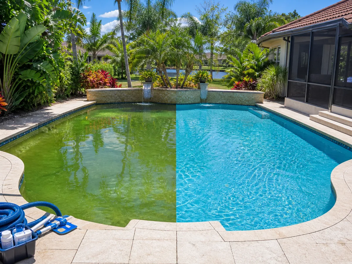 Pool technician testing water chemistry