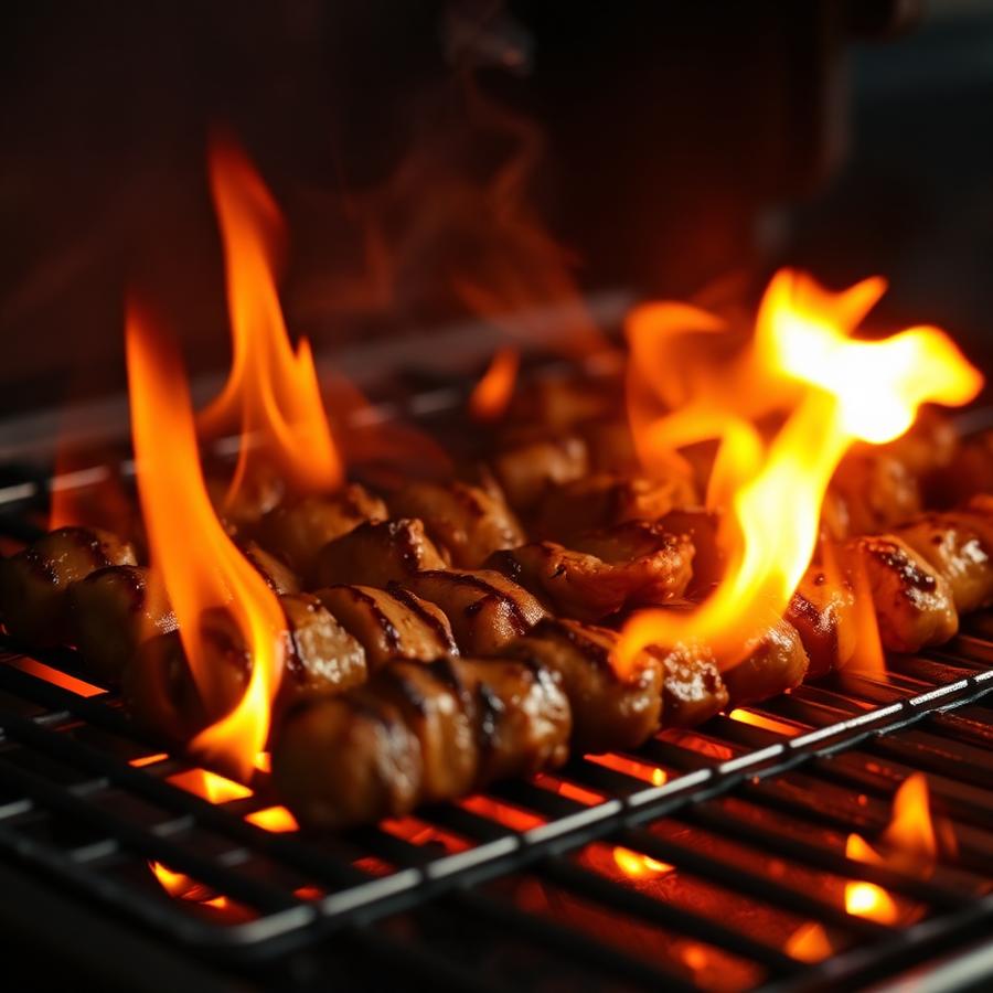 Carne asada flames on the grill