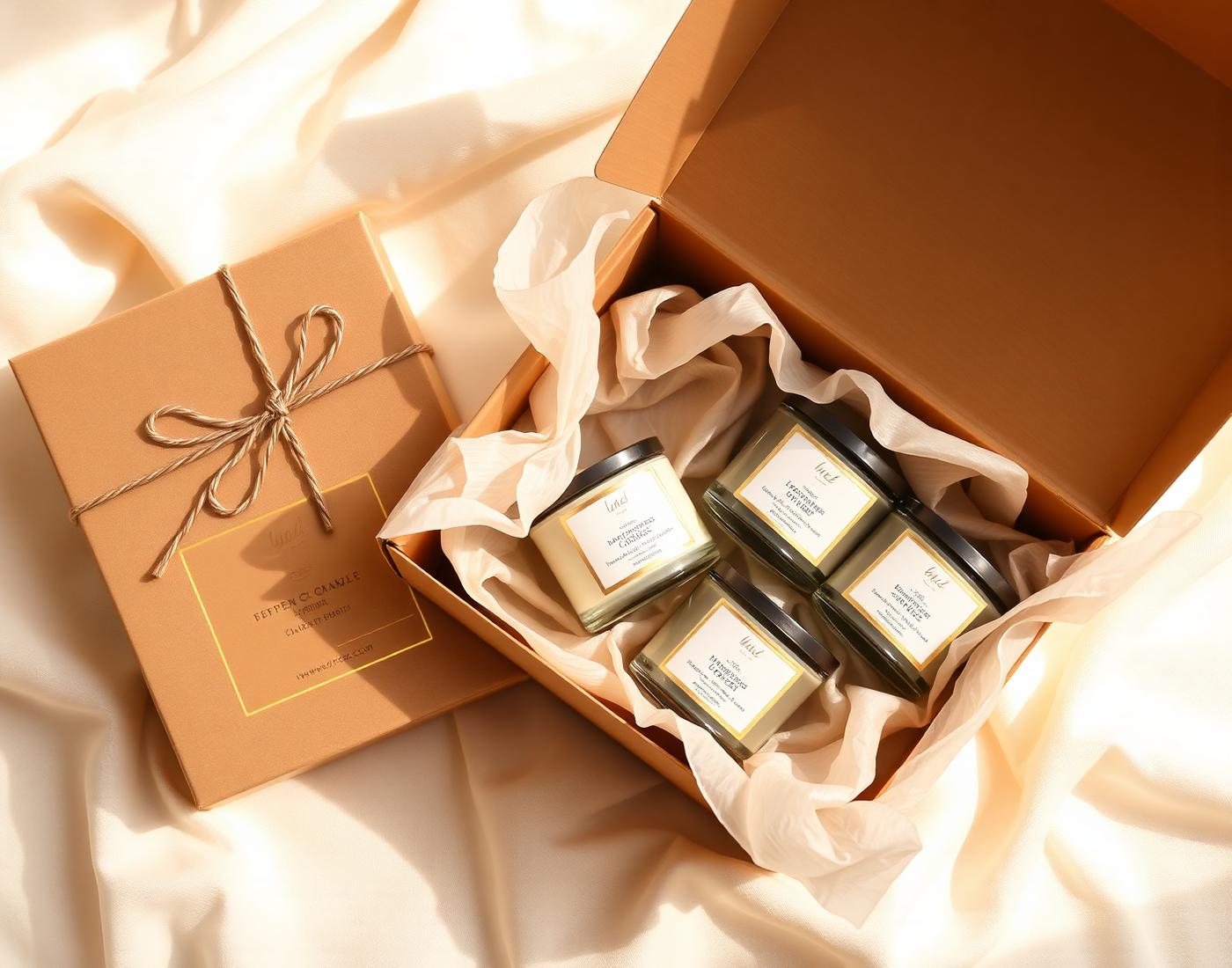 Cedar & Flame gift box with three candles and gold foil label