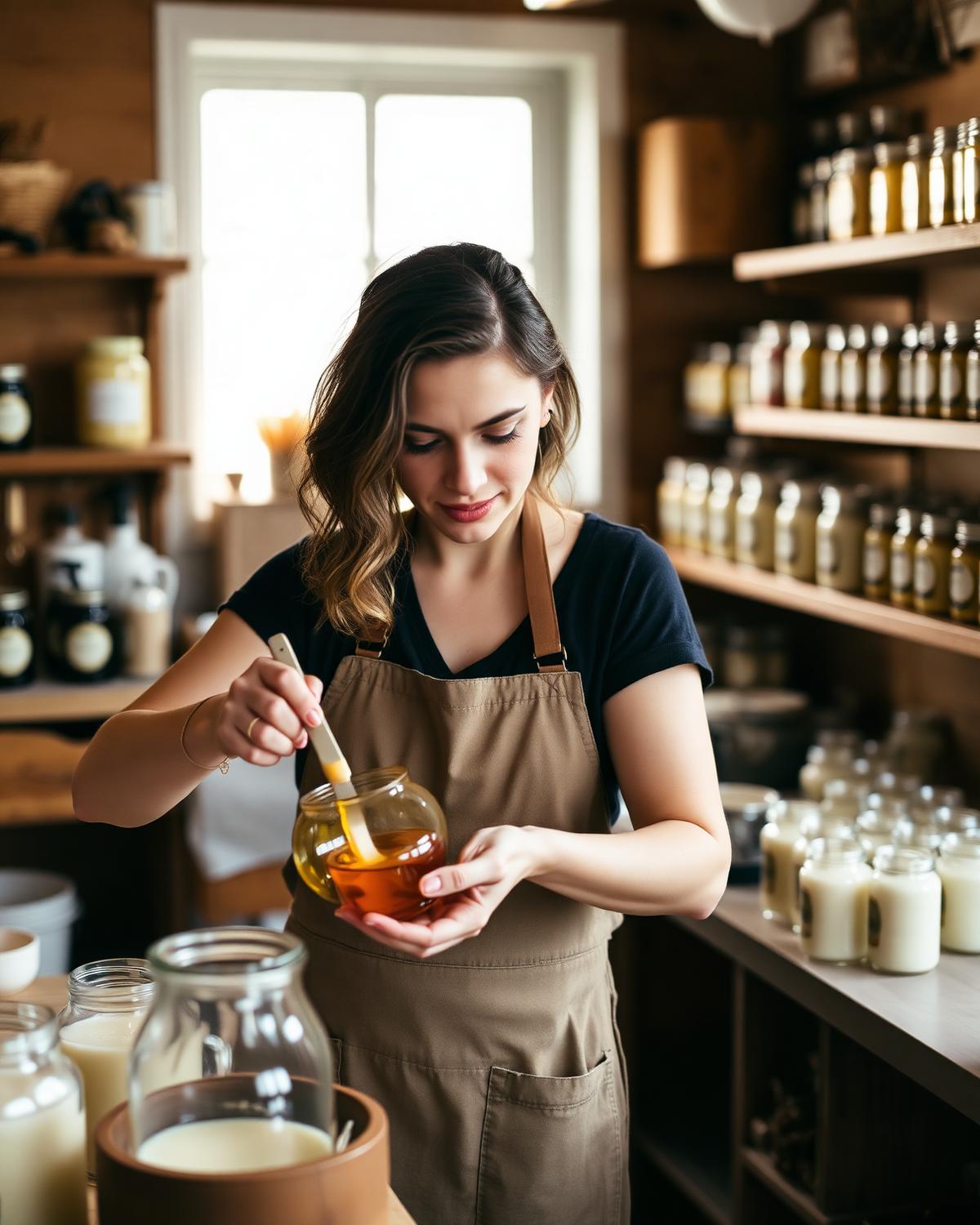 Candlemaker Elena in her Nashville studio pouring wax