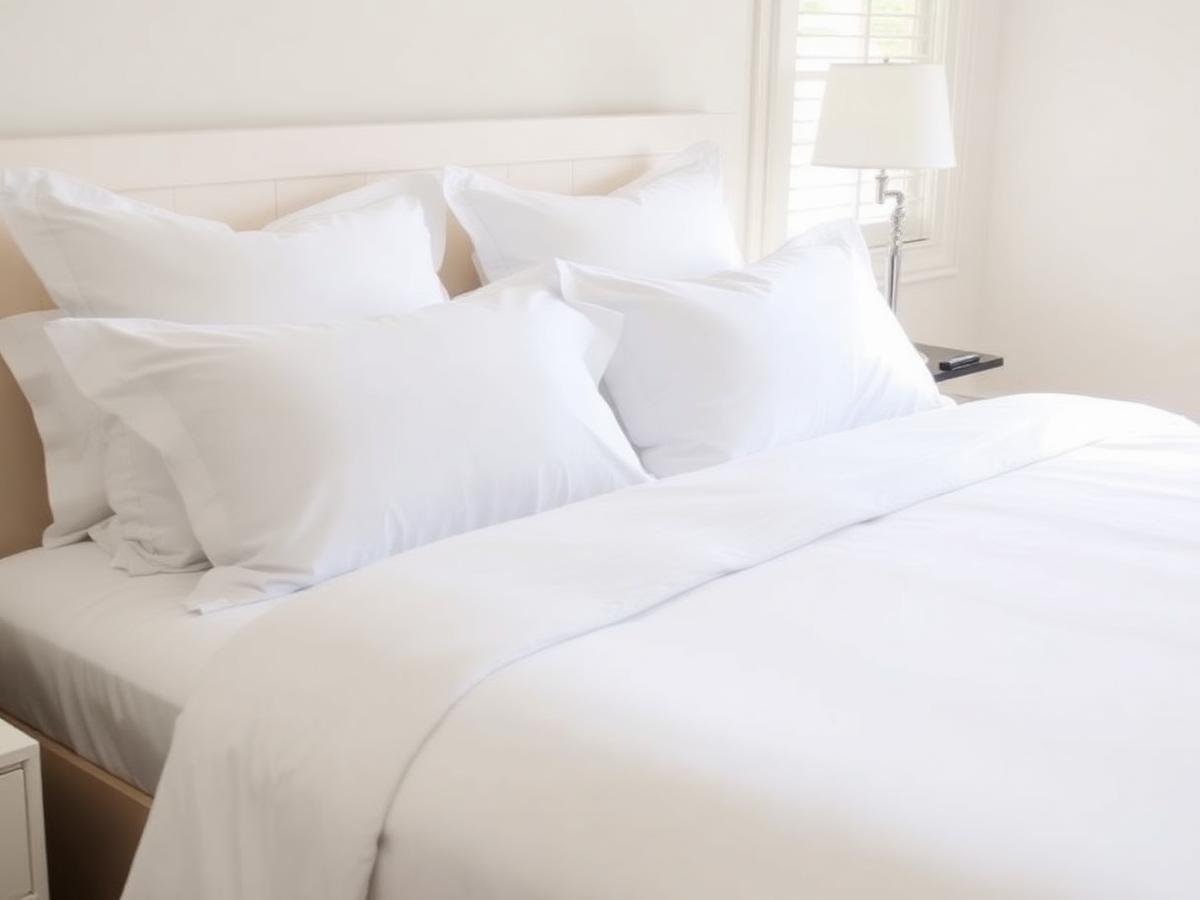 Freshly made hotel bed
