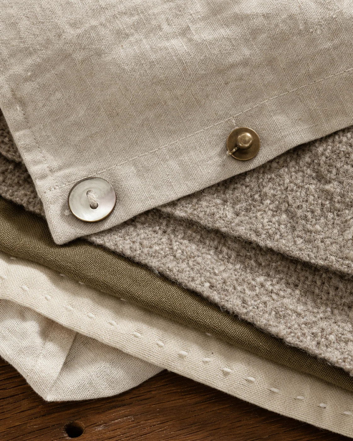 Close-up of natural fabric texture and stitching