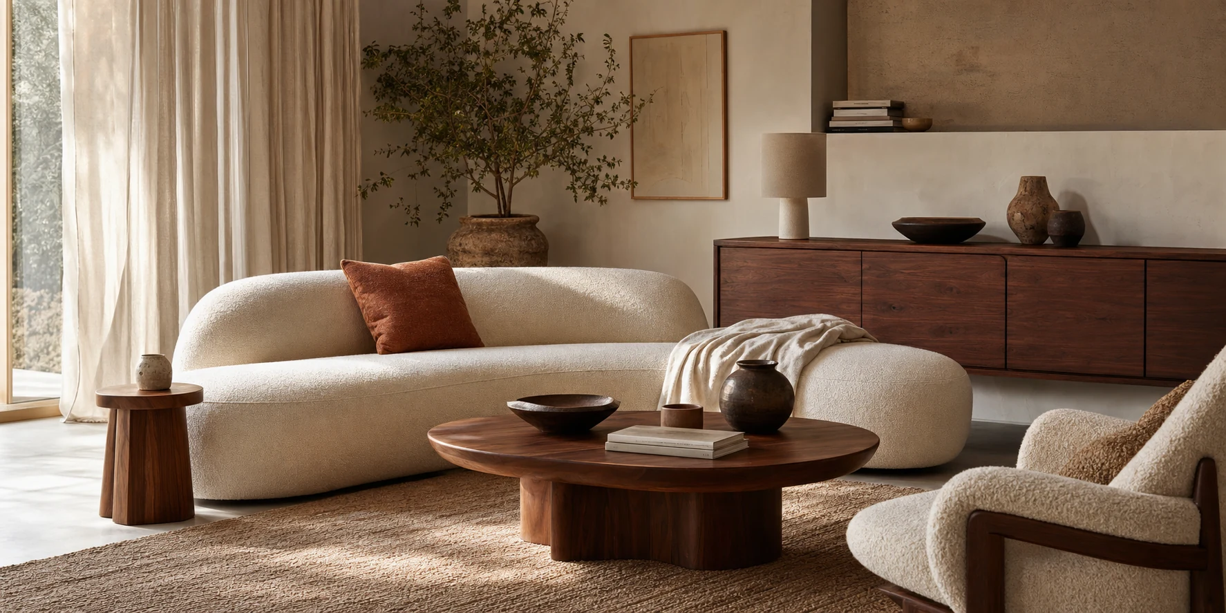 Morning light across a styled living room