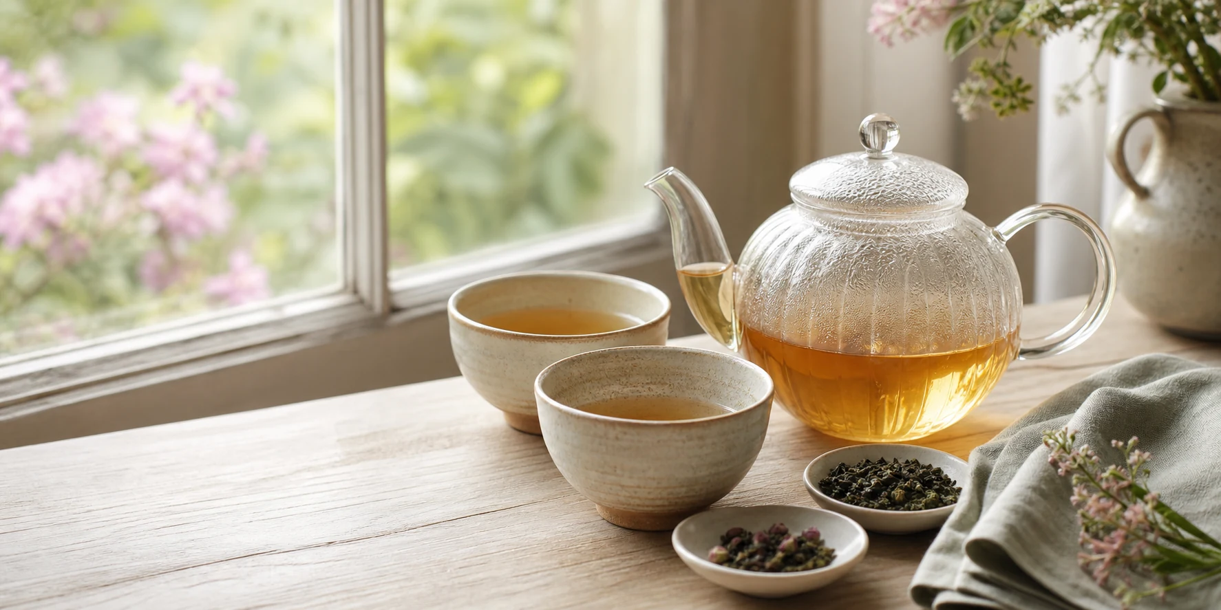 Cozy afternoon tea setting by a window
