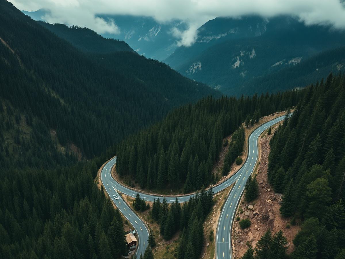 Aerial view of Colorado mountain road
