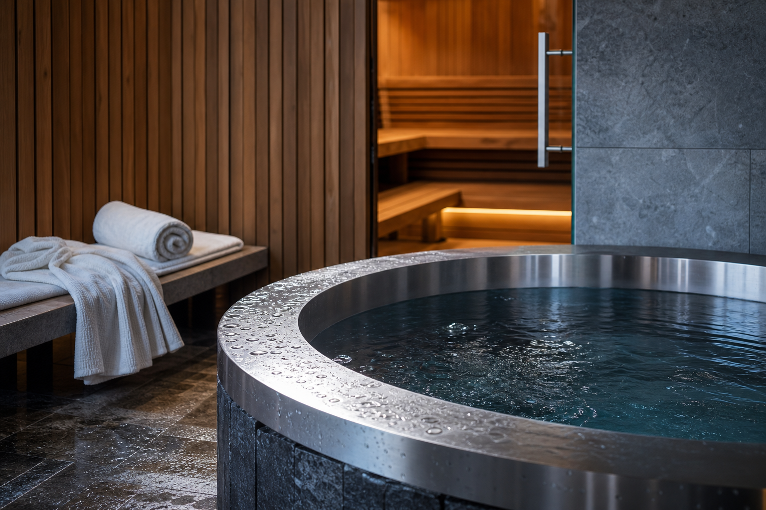 Cold plunge and cedar sauna at Stillwater