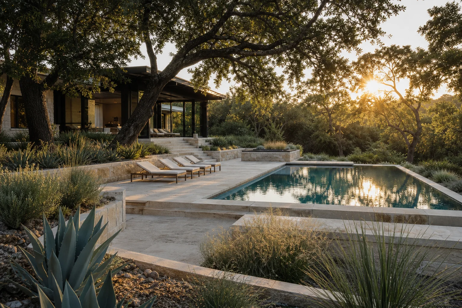 Pool terrace — Native Hill Country garden