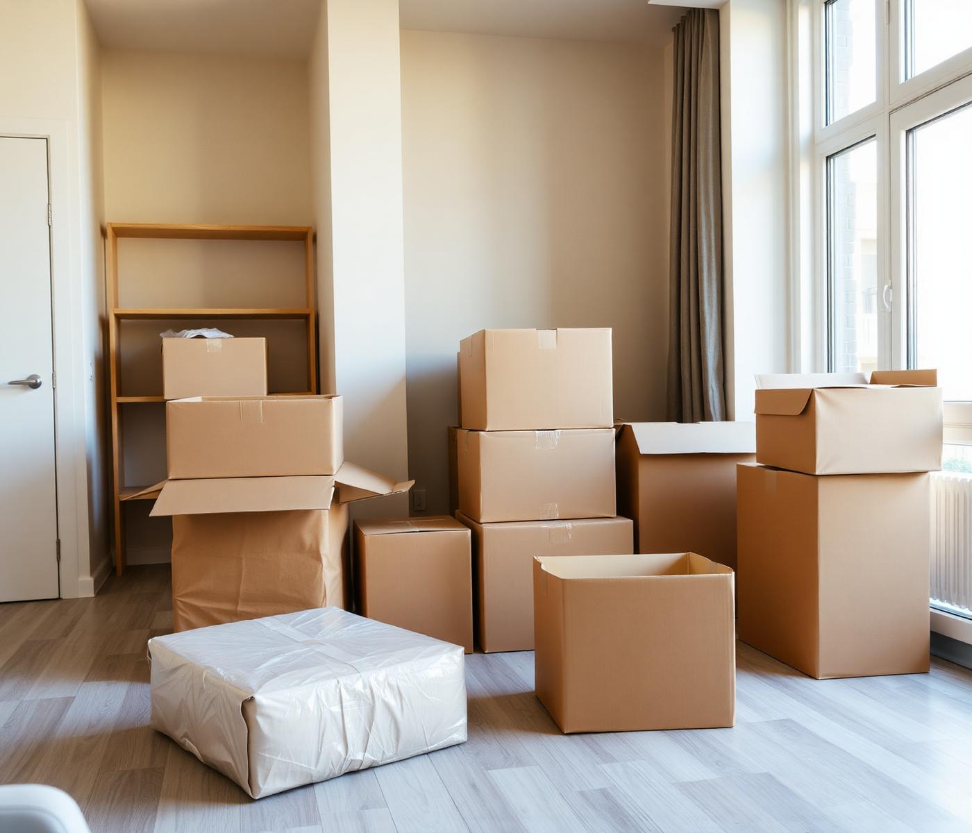 Moving boxes in a Chicago apartment being unpacked